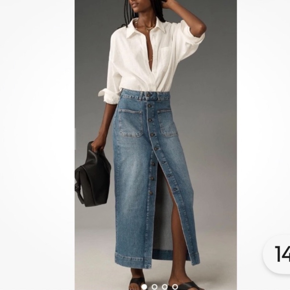 Pilcro Blue Denim Button-Front Skirt
